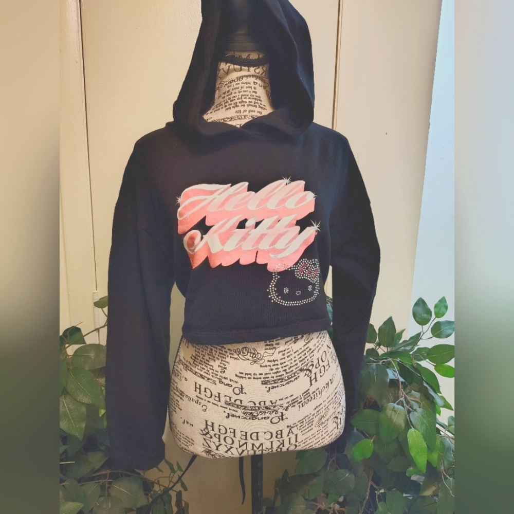 Hello Kitty Black Cropped Hoodie
